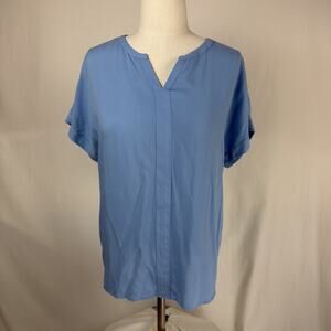 NWT Soya "Radia" Blue Notched Collar Short Sleeve Viscose Top LG #0508